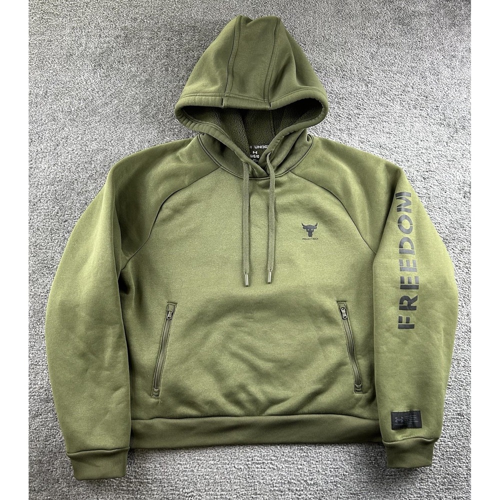 Under Armour Project Rock Freedom Hoodie Mens Large Green Sherpa Lined Pullover